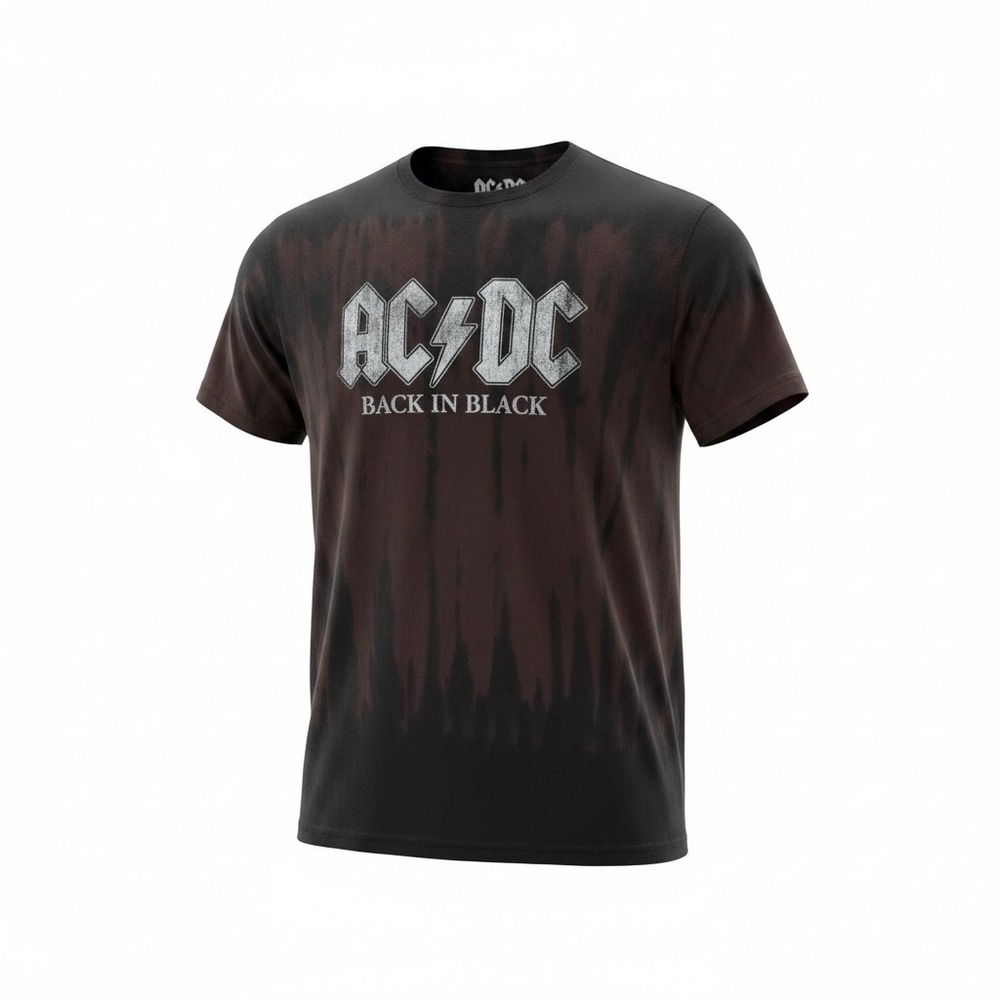 AC/DC Back in Black Tie Dye Graphic T-Shirt Mens XXL Black Brown Rock Band Tee